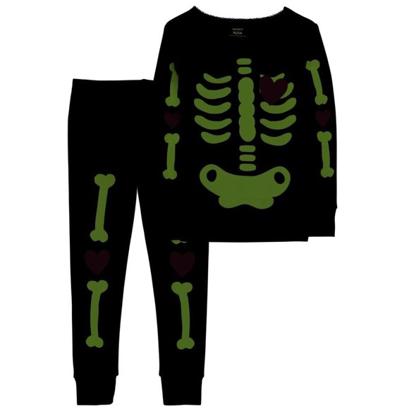 Carter's Black Pajama Set with Pink Hearts and Skeleton Design - Picture 2 of 6